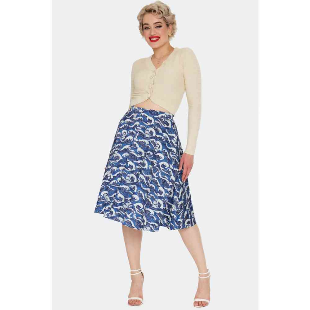Voodoo Vixen - Pirate Ship Kraken Print Skirt - Blue